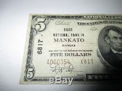 $5 1929 Mankato Kansas KS National Currency Bank Note Bill Ch #6817 Very Fine