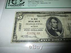 $5 1929 Marquette Michigan MI National Currency Bank Note Bill Ch #12027 Fine 15