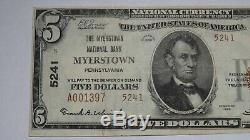 $5 1929 Myerstown Pennsylvania PA National Currency Bank Note Bill! #5241 XF+