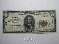 $5 1929 New Brunswick New Jersey National Currency Bank Note Bill Ch. #587 XF+