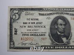 $5 1929 New Brunswick New Jersey National Currency Bank Note Bill Ch. #587 XF+