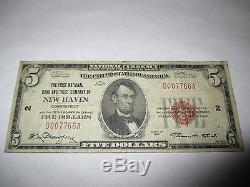 $5 1929 New Haven Connecticut CT National Currency Bank Note Bill Ch. #2 FINE