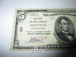 $5 1929 Newville Pennsylvania PA National Currency Bank Note Bill Ch. #60 VF