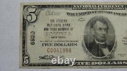 $5 1929 Oneonta New York NY National Currency Bank Note Bill! Ch. #8920 RARE