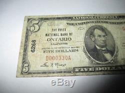 $5 1929 Ontario California CA National Currency Bank Note Bill! Ch. #6268 FINE