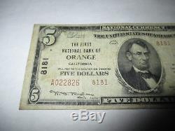 $5 1929 Orange California CA National Currency Bank Note Bill Ch. #8181 Fine RARE