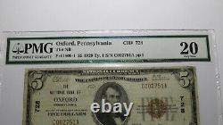 $5 1929 Oxford Pennsylvania PA National Currency Bank Note Bill Ch #728 VF20 PMG