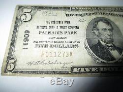 $5 1929 Palisades Park New Jersey NJ National Currency Bank Note Bill #11909