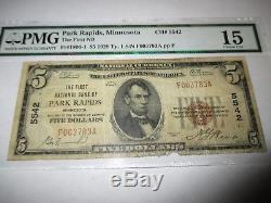 $5 1929 Park Rapids Minnesota MN National Currency Bank Note Bill! Ch. #5542 PMG