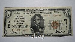$5 1929 Pasadena California CA National Currency Bank Note Bill Ch. #10167 FINE