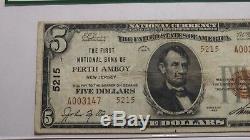 $5 1929 Perth Amboy New Jersey NJ National Currency Bank Note Bill Ch. #5215 VF
