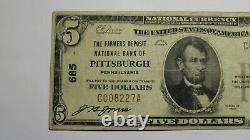 $5 1929 Pittsburgh Pennsylvania PA National Currency Bank Note Bill Ch. 685 VF