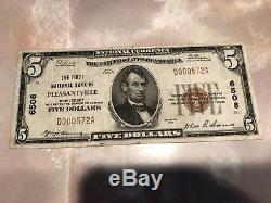 $5 1929 Pleasantville New Jersey National Currency Bank Note HARD TO FIND! NICE
