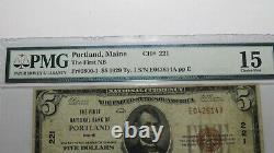 $5 1929 Portland Maine ME National Currency Bank Note Bill Ch. #221 F15 PMG