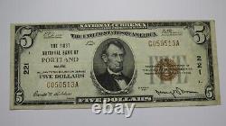$5 1929 Portland Maine ME National Currency Bank Note Bill Charter #221 VF+