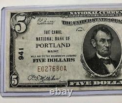 $5 1929 Portland Maine ME National Currency Bank Note Bill Choice Crisp