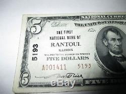 $5 1929 Rantoul Illinois IL National Currency Bank Note Bill! Ch. #5193 XF+