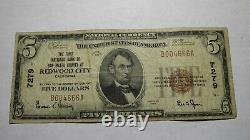 $5 1929 Redwood City California CA National Currency Bank Note Bill! #7279 FINE