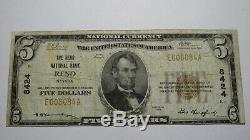 $5 1929 Reno Nevada NV National Currency Bank Note Bill! Ch. #8424 FINE! RARE