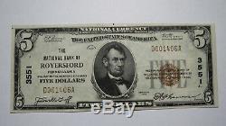 $5 1929 Royersford Pennsylvania PA National Currency Bank Note Bill! #3551 VF++