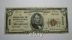 $5 1929 Rutherford New Jersey NJ National Currency Bank Note Bill Ch. #5005 RARE