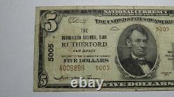 $5 1929 Rutherford New Jersey NJ National Currency Bank Note Bill Ch. #5005 RARE