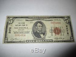 $5 1929 Salamanca New York NY National Currency Bank Note Bill! Ch #2472 Fine