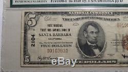 $5 1929 Santa Barbara California CA National Currency Bank Note Bill #2104 VF25
