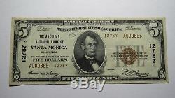 $5 1929 Santa Monica California CA National Currency Bank Note Bill Ch #12787 VF