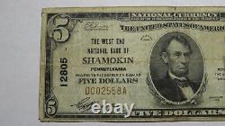 $5 1929 Shamokin Pennsylvania PA National Currency Bank Note Bill Ch. #12805