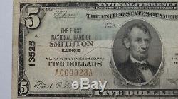 $5 1929 Smithton Illinois IL National Currency Bank Note Bill! Ch. #13525 RARE