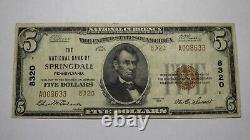 $5 1929 Springdale Pennsylvania PA National Currency Bank Note Bill! #8320 VF++