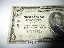 $5 1929 Stockton Kansas KS National Currency Bank Note Bill! Ch. #7815 FINE