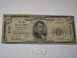 $5 1929 Swissvale Pennsylvania PA National Currency Bank Note Bill! Chart. #6109