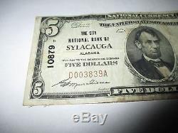$5 1929 Sylacauga Alabama AL National Currency Bank Note Bill! Ch. #10879 FINE