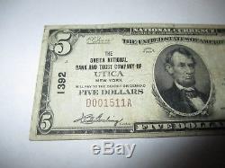 $5 1929 Utica New York NY National Currency Bank Note Bill Ch. #1392 Fine RARE