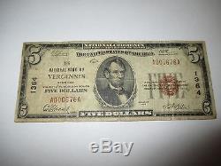 $5 1929 Vergennes Vermont VT National Currency Bank Note Bill Ch. #1364 FINE
