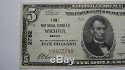 $5 1929 Wichita Kansas KS National Currency Bank Note Bill! Ch. #2782 VF+