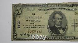 $5 1929 Wyoming Illinois IL National Currency Bank Note Bill Charter #6629 RARE