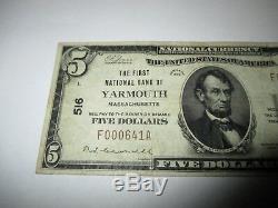 $5 1929 Yarmouth Massachusetts MA National Currency Bank Note Bill #516 VF