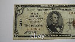 $5 1929 Yazoo City Mississippi MS National Currency Bank Note Bill Ch. #12587