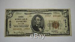 $5 1929 Yonkers New York NY National Currency Bank Note Bill Ch. #13319 FINE
