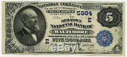 $5 National Currency Old Town National Bank Baltimore Maryland AU