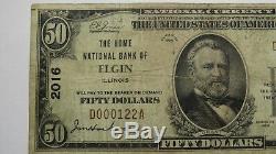 $50 1929 Elgin Illinois IL National Currency Bank Note Bill Charter #2016 FINE