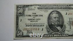 $50 1929 Kansas City Missouri National Currency Federal Reserve Bank Note Bill