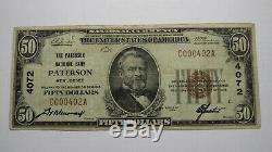 $50 1929 Paterson New Jersey NJ National Currency Bank Note Bill Ch #4072 VF+