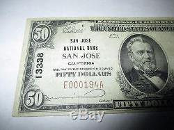 $50 1929 San Jose California CA National Currency Bank Note Bill! Ch. #13338 VF