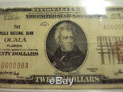 Coinhunters- $20 1929 National Bank Currency Note, Fine, Ocala Fl, LOW Serial