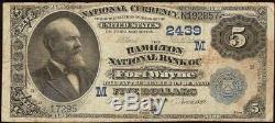 Large 1882 $5 Dollar Hamilton National Bank Of Fort Wayne Indiana Note Currency