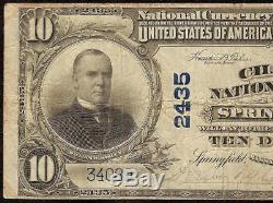 Large 1902 $10 Dollar Bill Chapin National Bank Note Currency Springfield